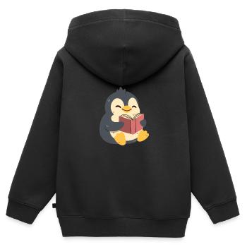 Pinguin liest ein Buch - Kinder Premium Organic Zip Hoodie - Schwarz - Hinten - AI Model Kid Male (0cm)