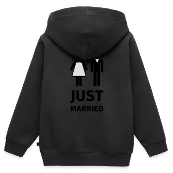 just married - Sweat Premium à capuche zippé enfant bio - noir - Dos - AI Model Kid Male (0cm)