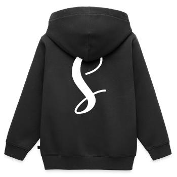 Calligraphie, initiale S - Sweat Premium à capuche zippé enfant bio - noir - Dos - AI Model Kid Male (0cm)
