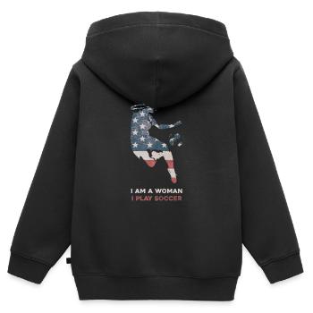 Frauenfußball - Kinder Premium Organic Zip Hoodie - Schwarz - Hinten - AI Model Kid Male (0cm)