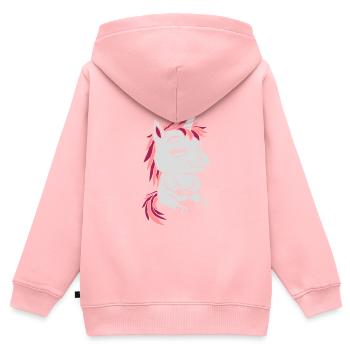 Bande dessinée petite licorne assise - Sweat Premium à capuche zippé enfant bio - rose - Dos - AI Model Kid Female (0cm)