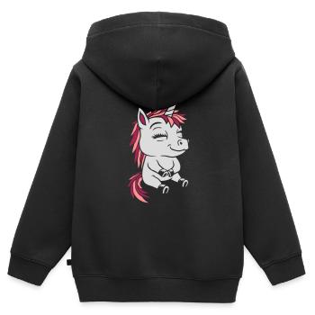 Bande dessinée petite licorne assise - Sweat Premium à capuche zippé enfant bio - noir - Dos - AI Model Kid Male (0cm)