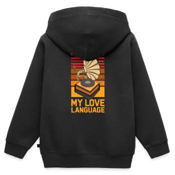 La musique est mon langage d’amour ( Gramophone ) - Sweat Premium à capuche zippé enfant bio - noir - Dos - AI Model Kid Male (0cm)