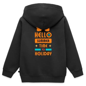 Bonjour l’été, c’est l’heure des vacances - Sweat Premium à capuche zippé enfant bio - noir - Dos - AI Model Kid Male (0cm)