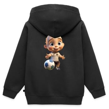 Garçon footballeur - Sweat Premium à capuche zippé enfant bio - noir - Dos - AI Model Kid Male (0cm)