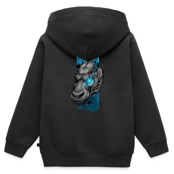 Inferno-Majestät: Nilpferd mit blau flammenden Augen - Kinder Premium Organic Zip Hoodie - Schwarz - Hinten - AI Model Kid Male (0cm)