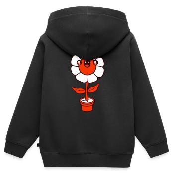 Petit drôle heureux fleur visage pot de fleur - Sweat Premium à capuche zippé enfant bio - noir - Dos - AI Model Kid Male (0cm)