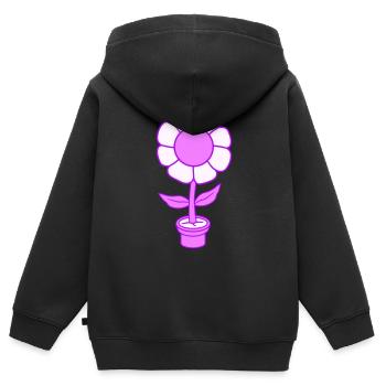 Petit Joli Pot de Fleur Rose Heureux - Sweat Premium à capuche zippé enfant bio - noir - Dos - AI Model Kid Male (0cm)