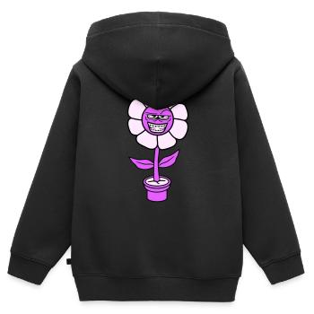 fleur peep méchant méchant méchant cool sourire vilain visage - Sweat Premium à capuche zippé enfant bio - noir - Dos - AI Model Kid Male (0cm)