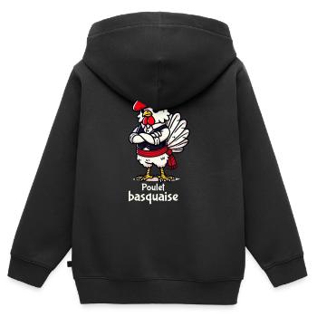 Poulet Basquaise - Texte clair - Sweat Premium à capuche zippé enfant bio - noir - Dos - AI Model Kid Male (0cm)
