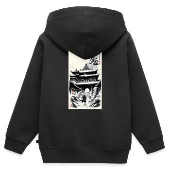 Temple - Kinder Premium Organic Zip Hoodie - Schwarz - Hinten - AI Model Kid Male (0cm)