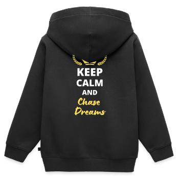 “Keep Calm and Chase Dreams” - Rêves et ambition - Sweat Premium à capuche zippé enfant bio - noir - Dos - AI Model Kid Male (0cm)