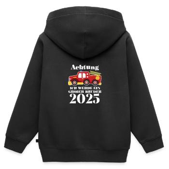 Großer Bruder 2025 Feuerwehr, 2025 Großer Bruder - Kinder Premium Organic Zip Hoodie - Schwarz - Hinten - AI Model Kid Male (0cm)