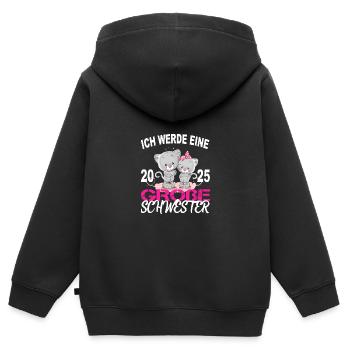 Schwester 2025 loading, 2025 große Schwester - Kinder Premium Organic Zip Hoodie - Schwarz - Hinten - AI Model Kid Male (0cm)