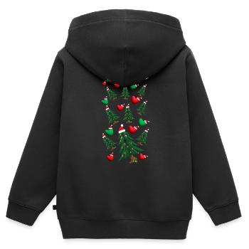 Weihnachtsbäume mit Herzen und Weihnachtsmützen. - Kinder Premium Organic Zip Hoodie - Schwarz - Hinten - AI Model Kid Male (0cm)