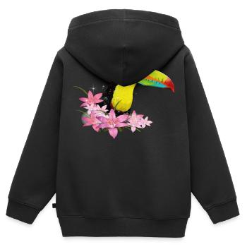Toucan à bec vert - Sweat Premium à capuche zippé enfant bio - noir - Dos - AI Model Kid Male (0cm)