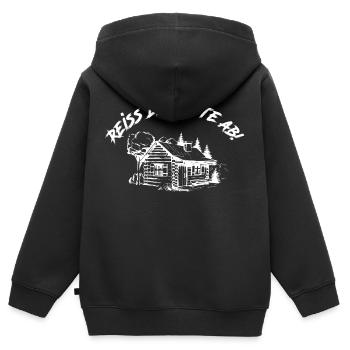 Reiss die Hütte ab | Reiß die Hütte ab - Kinder Premium Organic Zip Hoodie - Schwarz - Hinten - AI Model Kid Male (0cm)