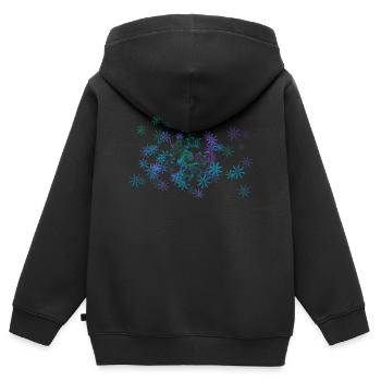 Blaue und violette Blumen - Kinder Premium Organic Zip Hoodie - Schwarz - Hinten - AI Model Kid Male (0cm)