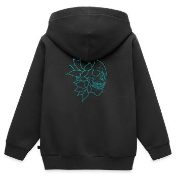 Tête de mort et nénuphars bleus - Sweat Premium à capuche zippé enfant bio - noir - Dos - AI Model Kid Male (0cm)
