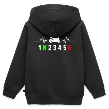 Motorrad Gangschaltung Biker Motard Herzschlag - Kinder Premium Organic Zip Hoodie - Schwarz - Hinten - AI Model Kid Male (0cm)