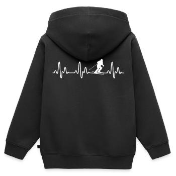 Skifahren Skifahrer Herzschlag Skifahrer Herzschlag - Kinder Premium Organic Zip Hoodie - Schwarz - Hinten - AI Model Kid Male (0cm)