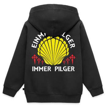 Einmal Pilger Jakobsweg Pilgern Pilgermuschel - Kinder Premium Organic Zip Hoodie - Schwarz - Hinten - AI Model Kid Male (0cm)