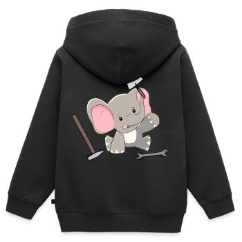Elefant Handwerker Hausmeister Werkzeug Kinder - Kinder Premium Organic Zip Hoodie - Schwarz - Hinten - AI Model Kid Male (0cm)