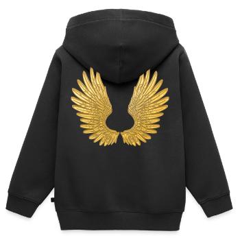 Ailes en or. Ailes d’ange d’or Ailes - Sweat Premium à capuche zippé enfant bio - noir - Dos - AI Model Kid Male (0cm)