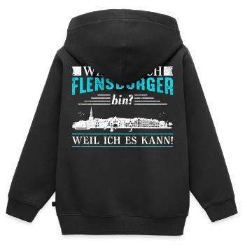 Warum ich Flensburger bin? Weil ich es kann! - Kinder Premium Organic Zip Hoodie - Schwarz - Hinten - AI Model Kid Male (0cm)