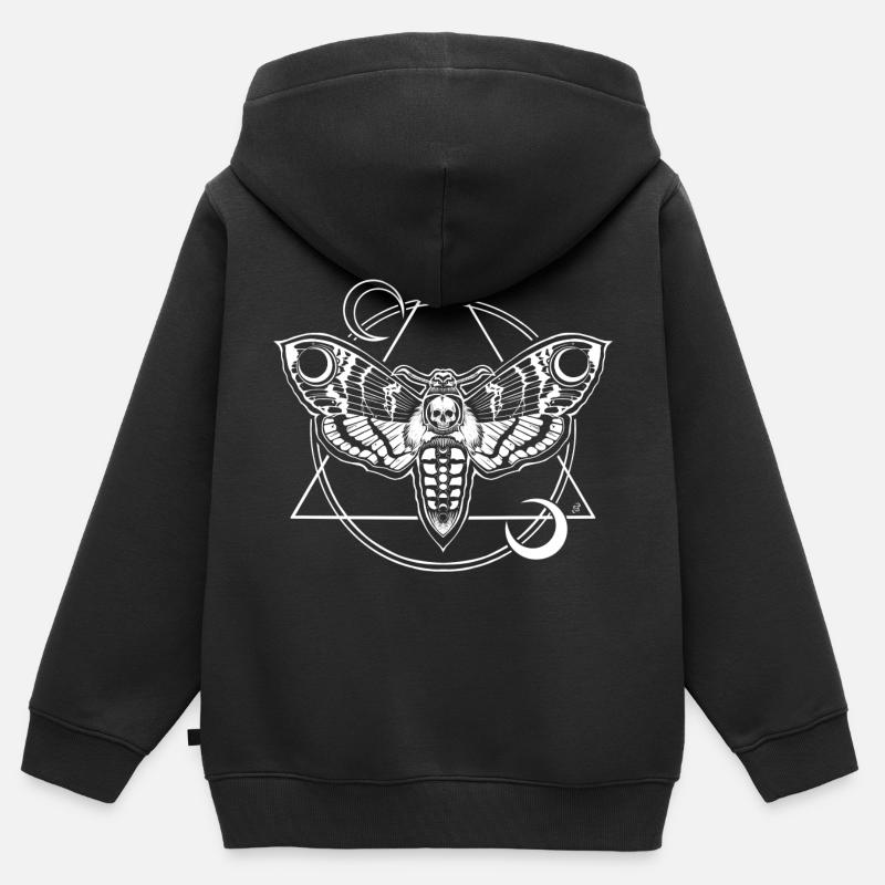 , Corpse Head, Night Moth - Kids Premium Organic Zip-up Hoodie - black