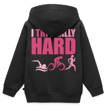 Triathlon Wettbewerb - Kinder Premium Organic Zip Hoodie - Schwarz - Hinten - AI Model Kid Male (0cm)