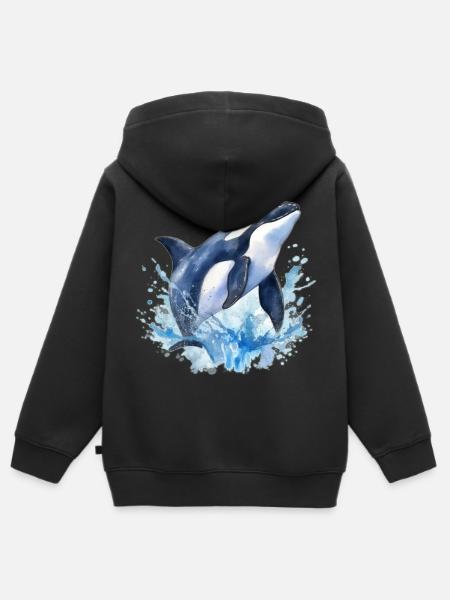 Orca Azul - Premium børne zip-hættetrøje økologisk - sort