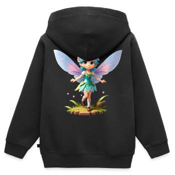Fée 3D - Sweat Premium à capuche zippé enfant bio - noir - Dos - AI Model Kid Male (0cm)