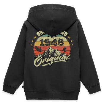 1946 Anniversaire vintage 1946 rétro né en 1946 - Sweat Premium à capuche zippé enfant bio - noir - Dos - AI Model Kid Male (0cm)