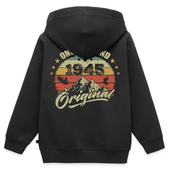 1945 Anniversaire vintage 1945 rétro né en 1945 - Sweat Premium à capuche zippé enfant bio - noir - Dos - AI Model Kid Male (0cm)
