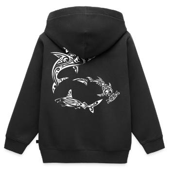 Requins polynésiens blancs - Sweat Premium à capuche zippé enfant bio - noir - Dos - AI Model Kid Male (0cm)