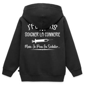 Citations Cool Pour Les Infirmière Géniale - Sweat Premium à capuche zippé enfant bio - noir - Dos - AI Model Kid Male (0cm)