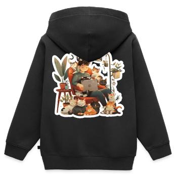 Katzenliebe Katzenbesitzer am Abend Homeoffice - Kinder Premium Organic Zip Hoodie - Schwarz - Hinten - AI Model Kid Male (0cm)