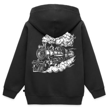 Dampflokomotive Grafik - Kinder Premium Organic Zip Hoodie - Schwarz - Hinten - AI Model Kid Male (0cm)