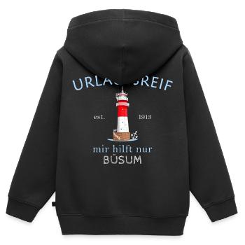 Büsum, Urlaubsreif, Leuchtturm, Deutschland - Kinder Premium Organic Zip Hoodie - Schwarz - Hinten - AI Model Kid Male (0cm)