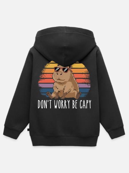 Retro Rodent Funny Capybara Dont Be Worry Be Capy - Hettegenser Premium med glidelås barn økologisk - svart