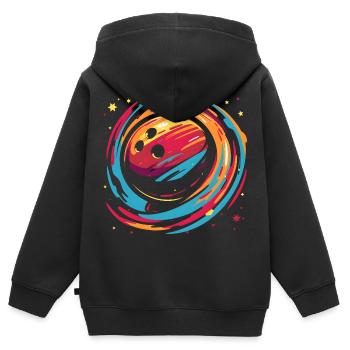 Boule de bowling rétro - Sweat Premium à capuche zippé enfant bio - noir - Dos - AI Model Kid Male (0cm)