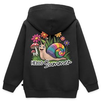 Süße Schnecke mit Blumen Hello Summer lustig - Kinder Premium Organic Zip Hoodie - Schwarz - Hinten - AI Model Kid Male (0cm)
