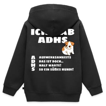 Ich hab ADHS - Welpe Motiv  - Kinder Premium Organic Zip Hoodie - Schwarz - Hinten - AI Model Kid Male (0cm)