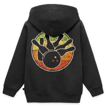 Vintage Bowling Kegel Mit Kugel Für Kegel Club - Kinder Premium Organic Zip Hoodie - Schwarz - Hinten - AI Model Kid Male (0cm)
