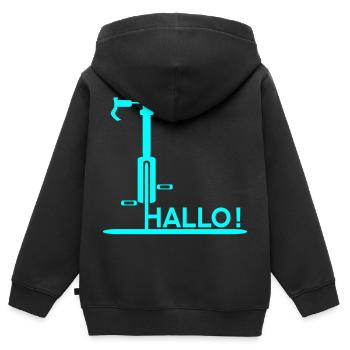 Willkommen Begrüßung - Fahrrad Hallo - Kinder Premium Organic Zip Hoodie - Schwarz - Hinten - AI Model Kid Male (0cm)