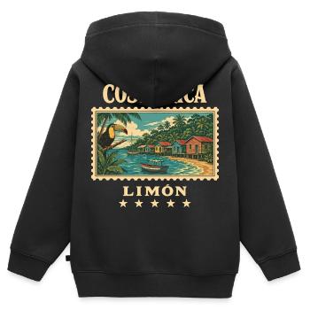 Costa Rica Limón Vintage Reisemarke - Kinder Premium Organic Zip Hoodie - Schwarz - Hinten - AI Model Kid Male (0cm)