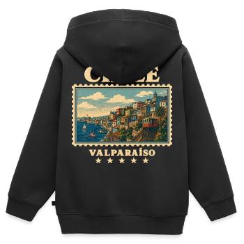 Chile Valparaíso Vintage Reisemarke - Kinder Premium Organic Zip Hoodie - Schwarz - Hinten - AI Model Kid Male (0cm)