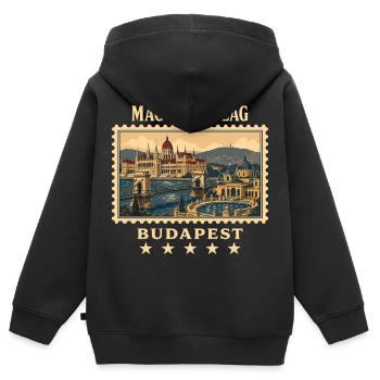 Ungarn Budapest Vintage Reisemarke - Kinder Premium Organic Zip Hoodie - Schwarz - Hinten - AI Model Kid Male (0cm)