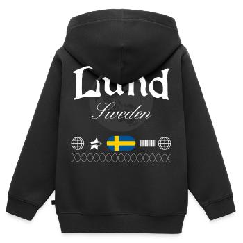 Lund Schweden Streetwear Reise Souvenir - Kinder Premium Organic Zip Hoodie - Schwarz - Hinten - AI Model Kid Male (0cm)
